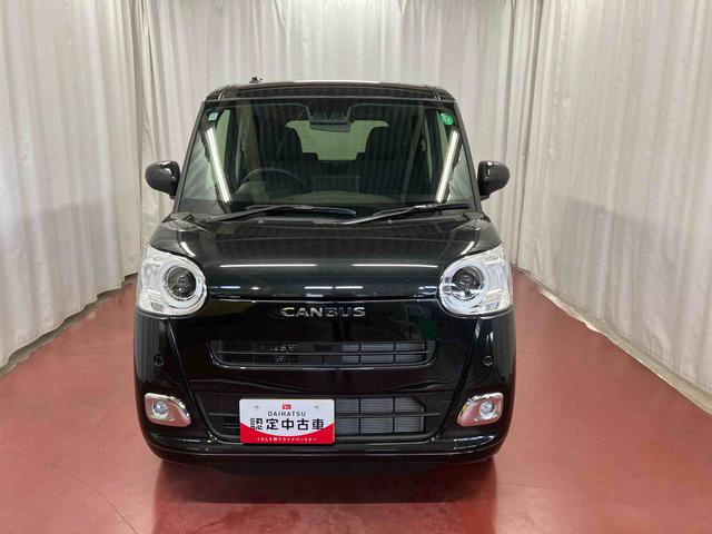 ムーヴキャンバス セオリーＧ　届出済未使用車　元展示車　アイドリングストップ　衝突被害軽減システム　電動格納ミラー　ＬＥＤヘッドランプ　シートヒーター　両側電動スライドドア　オートライト　ベンチシート　衝突安全ボディ　１オーナー（3枚目）