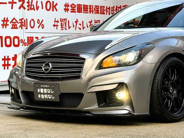 フーガ ２５０ＧＴ　ＦＵ１９３５　ＨＩＤヘッド　ＬＥＤフォグ　オートライト　ハーフレザーシート　パワーシート　シートメモリー　クルーズコントロール　エイムゲインフルエアロ　タナベ車高調ローダウン　エイムゲイン２０ＡＷ（8枚目）