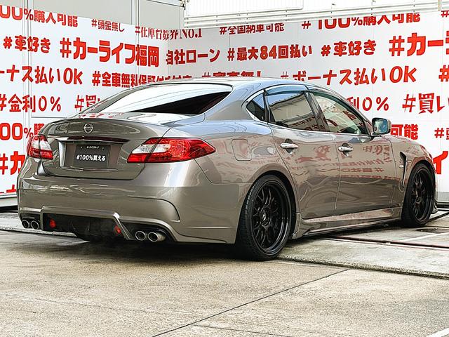 フーガ ２５０ＧＴ　ＦＵ１９３５　ＨＩＤヘッド　ＬＥＤフォグ　オートライト　ハーフレザーシート　パワーシート　シートメモリー　クルーズコントロール　エイムゲインフルエアロ　タナベ車高調ローダウン　エイムゲイン２０ＡＷ（14枚目）