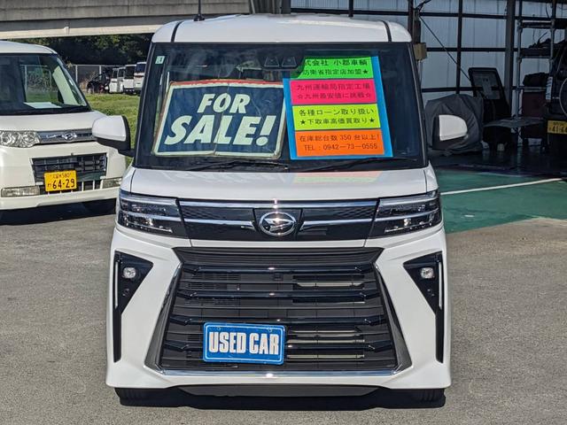 タント カスタムＸ　衝突軽減装置　両側パワードア　コーナーセンサー　レーン逸脱警報　ハーフレザーシート　シートヒーター　純正１４ＡＷ　電動Ｐブレーキ　フロアマット　オートハイビーム　ＬＥＤヘッドライト　ＬＥＤフォグ　左右シートバックテーブル　純正フルエアロ（4枚目）