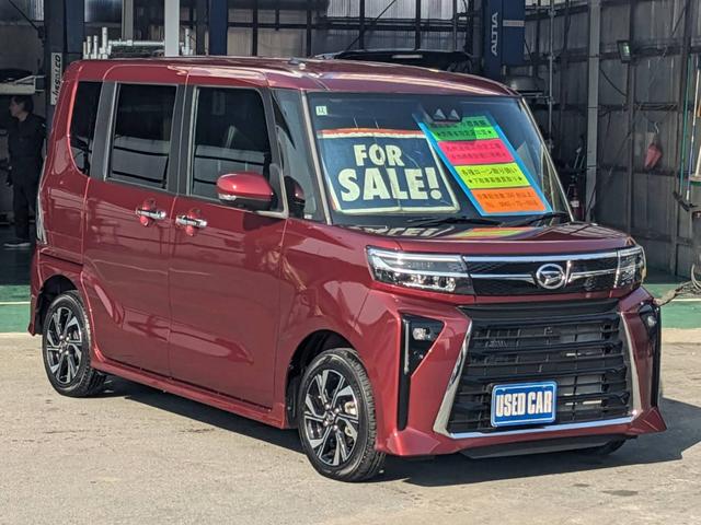 タント カスタムＸ　届出済未使用車　両側パワードア　衝突軽減ブレーキ　シートヒーター　ハーフレザーシート　コーナーセンサー　電動Ｐブレーキ　ＵＳＢ入力　ＬＥＤヘッドライト　オートハイビーム　レーン逸脱警報　スマートキー　ＬＥＤフォグ　電格ミラー　左右シートバックテーブル（5枚目）