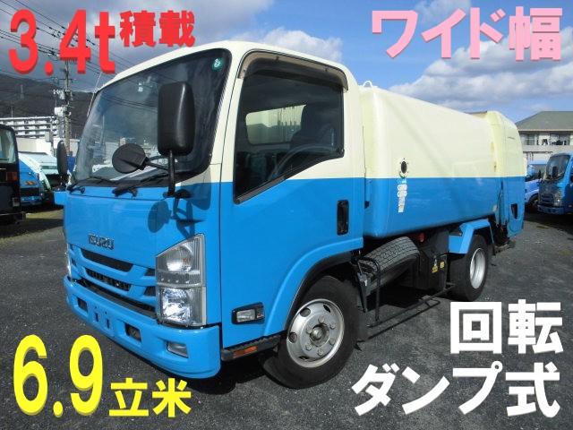 エルフトラック ３．４Ｔ　パッカー車　回転式　ダンプ式　塵芥車　ワイド３Ｔ　連続動作　６．９立米（2枚目）
