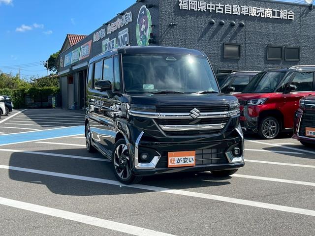 スペーシアカスタム ハイブリッドＸＳターボ　ターボ　メ－カ－ワイドナビ　フルセグＴＶ　全周囲カメラ　ワンオ－ナ－　禁煙　ステアリングヒーター　衝突被害軽減ブレーキ　オートハイビーム　シートヒーター　ハーフレザーシート　両側パワースライドドア（10枚目）