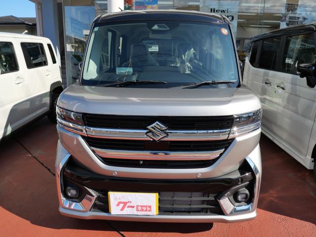 スペーシアカスタム ハイブリッドＸＳターボ　届け出済み未使用車　スマートキー　プッシュスタート　ナビ　全方位モニター　両側電動スライドドア　フルセグ　ブレーキサポート　シートヒーター　ステアリングヒーター　ヘッドアップディスプレイ（3枚目）