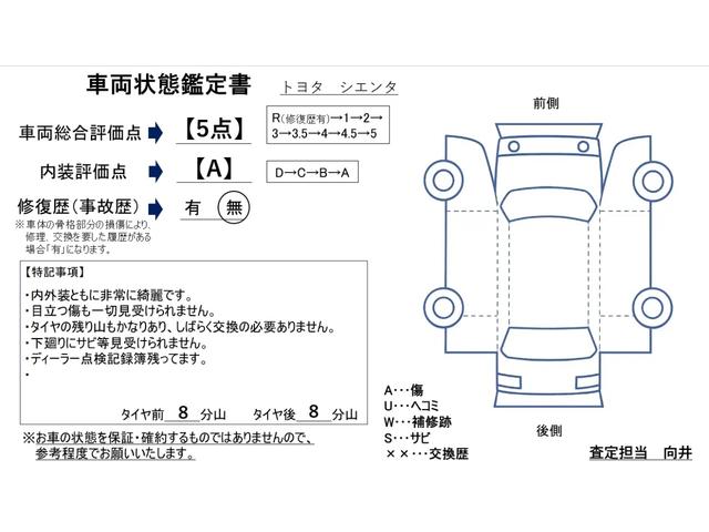 シエンタ Ｇ　クエロ　評価書付　ディーラー車検記録簿有　７人乗　純正ナビ　ＤＶＤ　Ｂｌｕｅｔｏｏｔｈ　Ｂカメラ　フルセグ　両側パワースライド　ハーフレザー　ＥＴＣ　ドラレコ　レーンキープ　１５インチＡＷ　コーナーセンサー（2枚目）