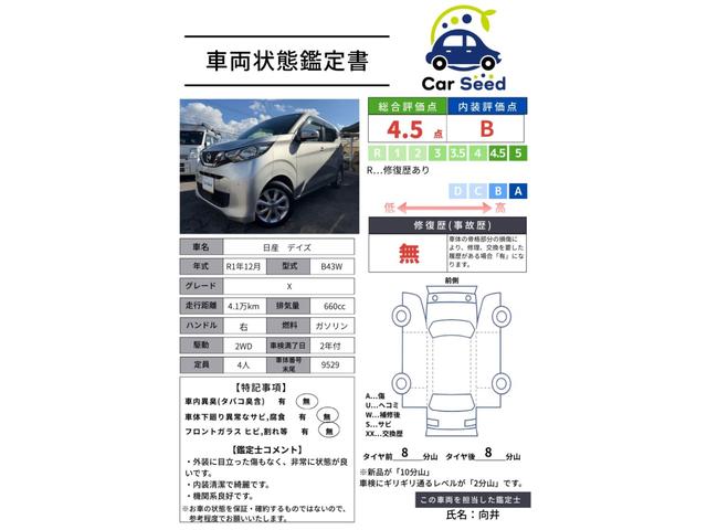 Ｘ　鑑定書付　ディスプレイオーディオ　アラウンドビューモニター　エマージェンシーブレーキ　純正１４インチＡＷ　Ｂｌｕｅｔｏｏｔｈ　スマートキー　アイドリングＳＴ　タッチパネル式ＡＣ　オートライト　禁煙車（画像2）