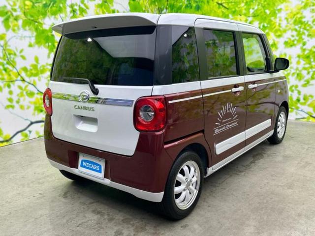 ムーヴキャンバス ストライプスＧターボ　保証書／スマートアシスト（トヨタ・ダイハツ）／両側電動スライドドア／シートヒーター　前席／車線逸脱防止支援システム／ヘッドランプ　ＬＥＤ／ＥＢＤ付ＡＢＳ／横滑り防止装置／アイドリングストップ（3枚目）