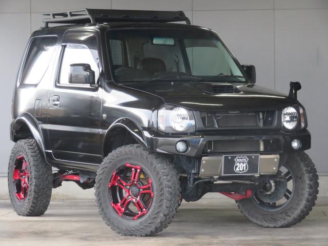 ジムニー XC 新品ルーフラック+Hライト RAYSデイトナFDX-J+ジオランダーMT 3インチリフトUP ブラックM全塗装修復歴軽度 LEDテール FRPボンネット SDナビDVDフルセグBluetoothETC(8枚目)