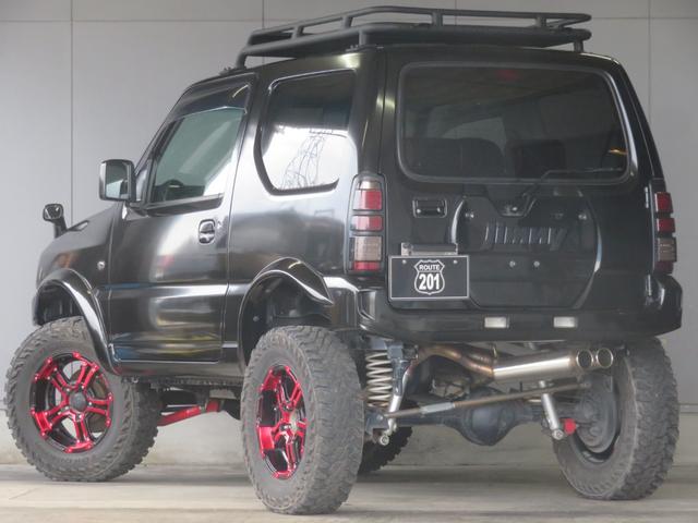ジムニー XC 新品ルーフラック+Hライト RAYSデイトナFDX-J+ジオランダーMT 3インチリフトUP ブラックM全塗装修復歴軽度 LEDテール FRPボンネット SDナビDVDフルセグBluetoothETC(9枚目)
