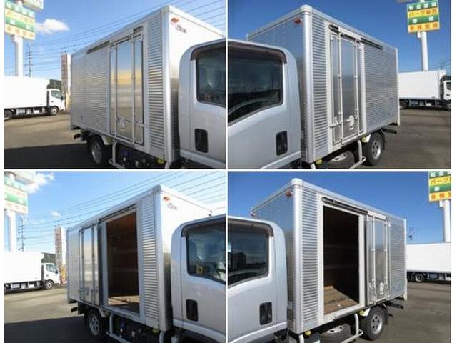 エルフトラック 　アルミバン　フルフラットロー　床板張り　左右サイドドア（スライド式）　ラッシングレール　内フック　ジョロダーレール　リヤドア４枚開き荷台内寸／長３３３０幅１６６０高１８２０（14枚目）