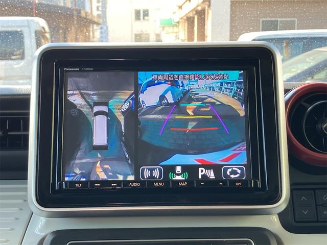 スペーシア ハイブリッドＸ　全周囲カメラ　両側電動スライドドア　ナビ　ＴＶ　クリアランスソナー　レーンアシスト　衝突被害軽減システム　オートライト　スマートキー　アイドリングストップ　電動格納ミラー　シートヒーター　ベンチシート（5枚目）