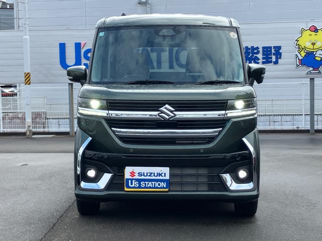 スペーシアカスタム ＨＹＢＲＩＤ　ＧＳ／サポカー　衝突安全ボディ　衝突被害軽減システム　アイドリングストップ　プッシュスタート　オーディオレス　スライドドア　オートライト　シートヒーター　オートエアコン　横滑り防止機能　盗難防止システム（5枚目）