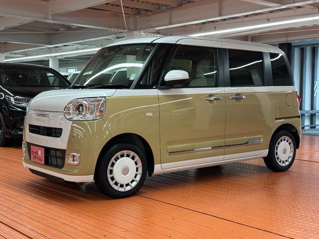 ムーヴキャンバス ストライプスＧ　届出済未使用車　ブレーキサポート　ソナー　アイドリングストップ　両側電動スライドドア　スマートキー　プッシュスタート　Ｗシートヒーター　ＬＥＤヘッドライト　オートライト　オートエアコン（3枚目）