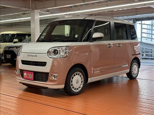 ムーヴキャンバス ストライプスＧ　届出済未使用車　ブレーキサポート　ソナー　アイドリングストップ　両側電動スライドドア　スマートキー　プッシュスタート　Ｗシートヒーター　ＬＥＤヘッドライト　オートライト　オートエアコン（5枚目）