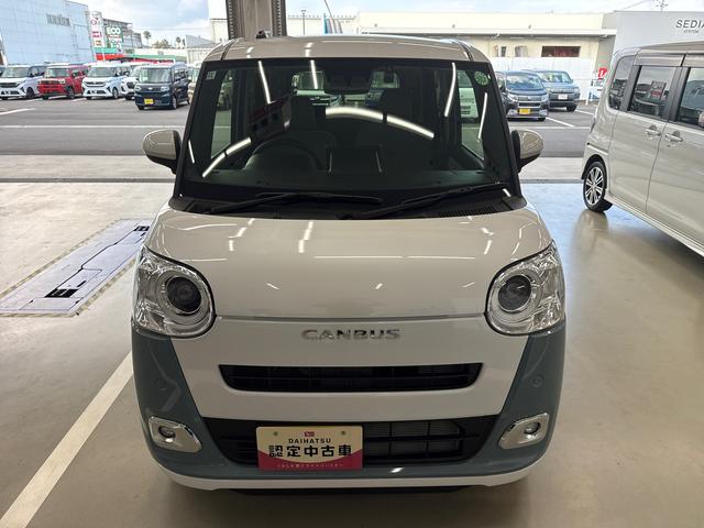 ムーヴキャンバス ストライプスＧターボ　ターボ車　インパネシフト　プッシュスタートスイッチ　電子カードキー　電動パーキングブレーキ　左右オートスライド　レーダーブレーキ　オートハイビーム　レーンキープ　ＡＢＳ（2枚目）