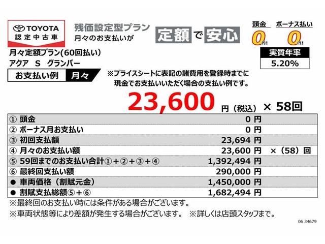アクア Ｓ　グランパー　フルセグ　メモリーナビ　ＤＶＤ再生　バックカメラ　衝突被害軽減システム　ＥＴＣ　ドラレコ　ＬＥＤヘッドランプ　記録簿（2枚目）