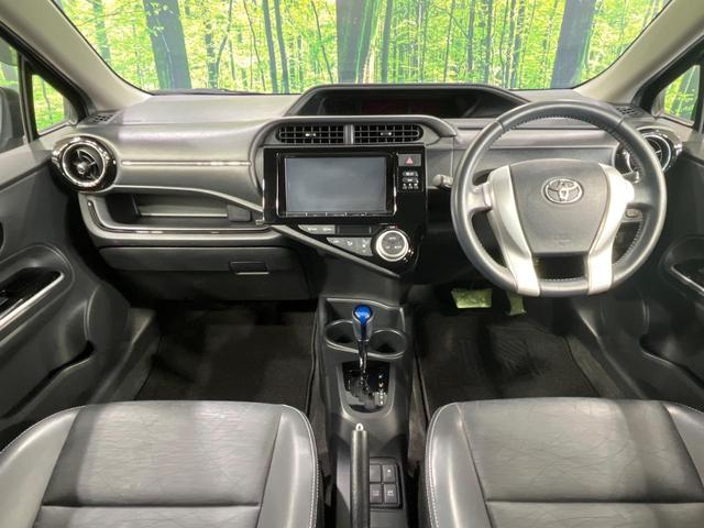 アクア Ｇブラックソフトレザーセレクション　禁煙車　フルエアロ　純正９型ＳＤナビ　スマートキー　ＬＥＤヘッド　ビルトインＥＴＣ　クルコン　純正１６インチアルミ　オートライト　合皮シート　オートエアコン　Ｂｌｕｅｔｏｏｔｈ　ＤＶＤ再生　フルセグ（2枚目）