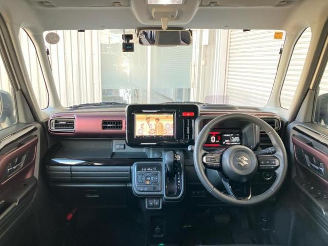 スペーシアカスタム ハイブリッドＸＳ　新品タイヤ／保証書／社外　８インチ　ＳＤナビ／レーダーブレーキサポート（スズキ）／両側電動スライドドア／シートヒーター　前席／車線逸脱防止支援システム／ドライブレコーダー　前後　バックカメラ　禁煙車（4枚目）