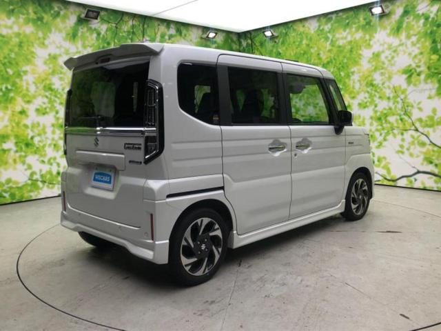 スペーシアカスタム ハイブリッドＸＳターボ　新品タイヤ／保証書／社外　９インチ　ＳＤナビ／デュアルカメラブレーキサポート（スズキ）／両側電動スライドドア／シートヒーター／車線逸脱防止支援システム／シート　ハーフレザー　バックカメラ　ワンオーナー（3枚目）