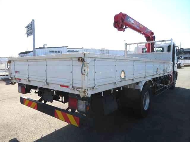 ヒノレンジャー 4段R/Cクレーン付平ボデー ユニック製 型式:URG344 フックイン付 クレーン能力2.93t吊り 差し違いアウトリガー 三方開 210馬力 積載2400kg ETC付(6枚目)