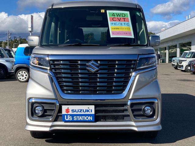 スペーシアカスタム HYBRID GS ナビ・ETC *アウトレット* ナビ ETC 4WD スズキセーフティーサポート 衝突被害軽減システム アイドリングストップ 横滑り防止機能 衝突安全ボディ 盗難防止システム オートライト スライドドア プッシュスタート(3枚目)