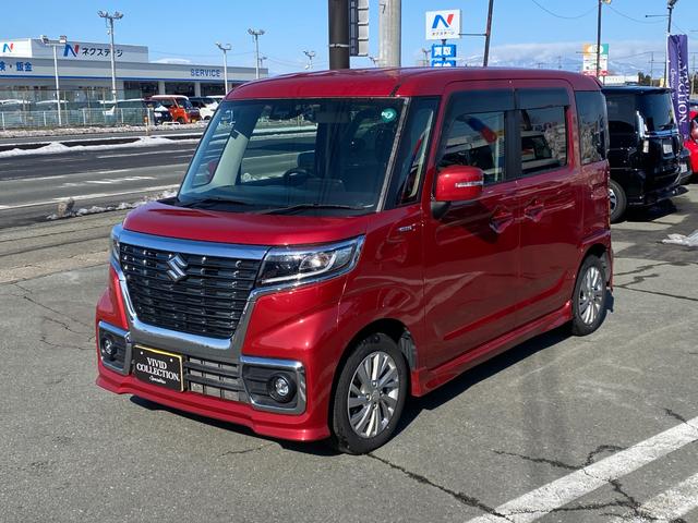 スペーシアカスタム ハイブリッドＧＳ　４ＷＤ　社外メモリーナビ　ワンセグ　ＣＤ　レーダーブレーキ　パーキングセンサー　左パワースライドドア　シートヒーター　ＬＥＤライト　スマートキー　ＥＴＣ　ドラレコ　ワンオーナー（2枚目）