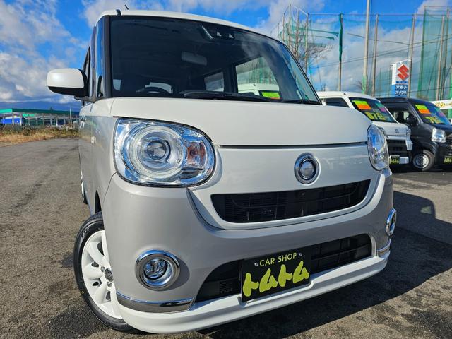 ムーヴキャンバス Ｇブラックインテリアリミテッド　ＳＡＩＩＩ　車検９年１１月・新品国産スタッドレスタイヤ新品アルミ純正ナビフルセグＴＶブルートゥース全方位カメラ新品国産夏タイヤ社外ホワイトアルミ両側電動スライドドア衝突軽減ブレーキ横滑防止スマートキー取説・記録簿（3枚目）