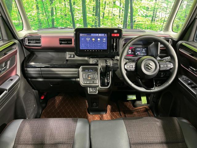 スペーシアカスタム ハイブリッドＸＳターボ　４ＷＤ　両側電動スライド　純正９型メモリーナビ　全周囲カメラ　セーフティサポート　アダプティブクルーズ　禁煙車　ハーフレザーシート　前席シートヒーター　クリアランスソナー　スマートキー　ＬＥＤヘッド（2枚目）