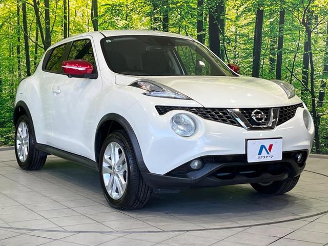 ジューク 15RX Vセレクション 純正ナビ 全周囲カメラ 衝突軽減装置 禁煙車 ドラレコ スマートキー HIDヘッド ETC 車線逸脱警報 オートライト オートエアコン Bluetooth CD DVD再生 フルセグ 純正AW(16枚目)
