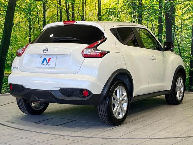 ジューク 15RX Vセレクション 純正ナビ 全周囲カメラ 衝突軽減装置 禁煙車 ドラレコ スマートキー HIDヘッド ETC 車線逸脱警報 オートライト オートエアコン Bluetooth CD DVD再生 フルセグ 純正AW(17枚目)