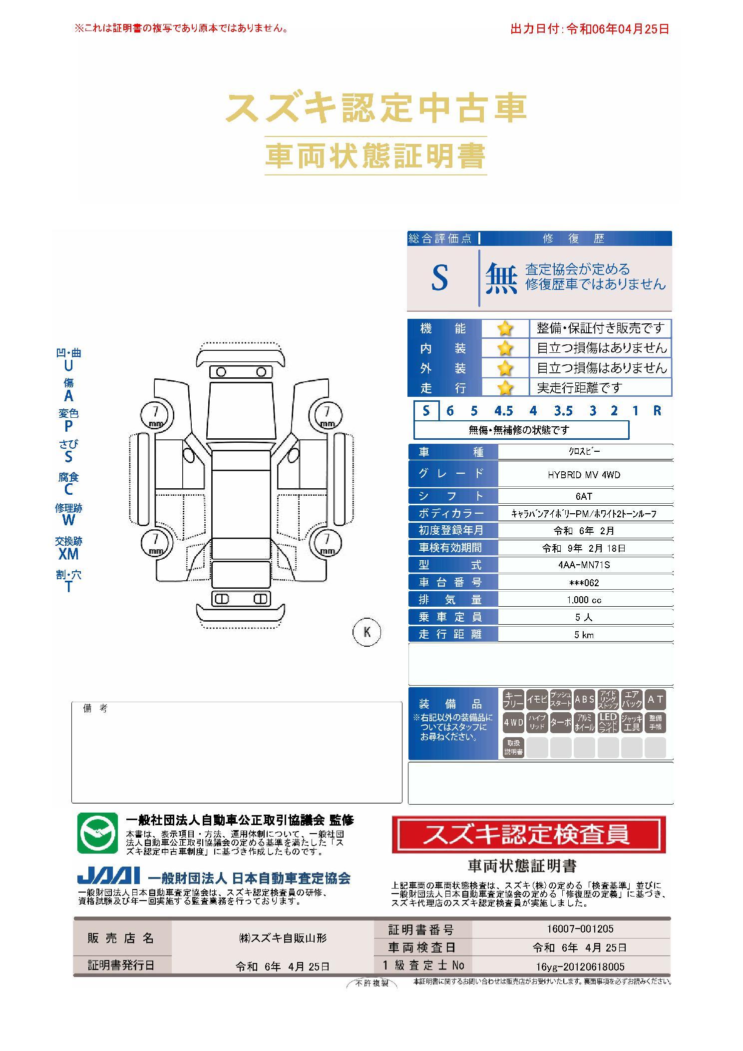 車両状態評価書