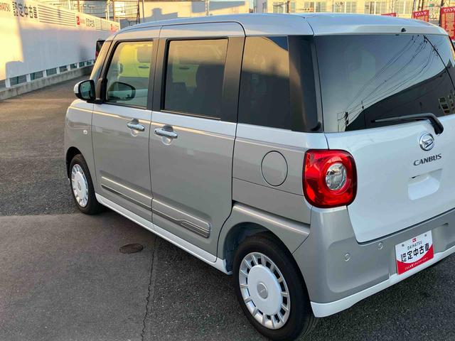 ムーヴキャンバス ストライプスＧ　２ＷＤ　ＣＶＴ　６６０ｃｃ　衝突被害軽減ブレーキ　横滑り防止装置　ＡＢＳ　アイドリングストップ　プッシュボタンスタート　両側電動スライドドア　ディスプレイオーディオ　バックモニター　シートヒーター（7枚目）