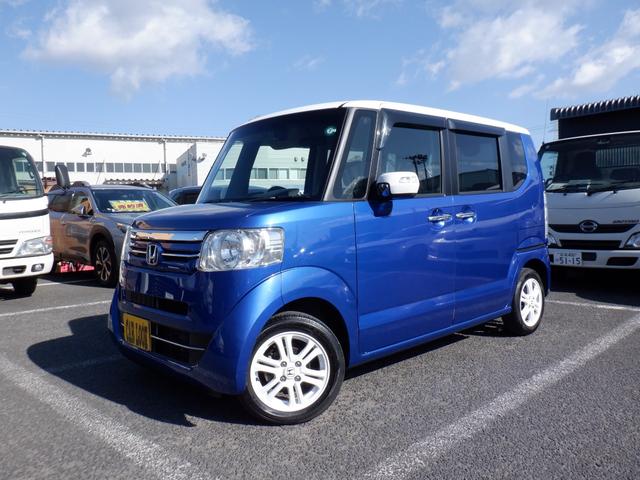 Ｎ－ＢＯＸ Ｇ・Ｌパッケージ　２年間保証付　白青ツ－トンカラ－　パワ－スライドドア　ナビ　バックカメラ　オートエアコン　ステアリングリモコン　キ－フリ－　キーレス連動ドアミラー　横滑り防止　走行３４９８０キロ　グ－鑑定車　外内装４（2枚目）