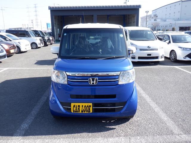 Ｎ－ＢＯＸ Ｇ・Ｌパッケージ　２年間保証付　白青ツ－トンカラ－　パワ－スライドドア　ナビ　バックカメラ　オートエアコン　ステアリングリモコン　キ－フリ－　キーレス連動ドアミラー　横滑り防止　走行３４９８０キロ　グ－鑑定車　外内装４（3枚目）