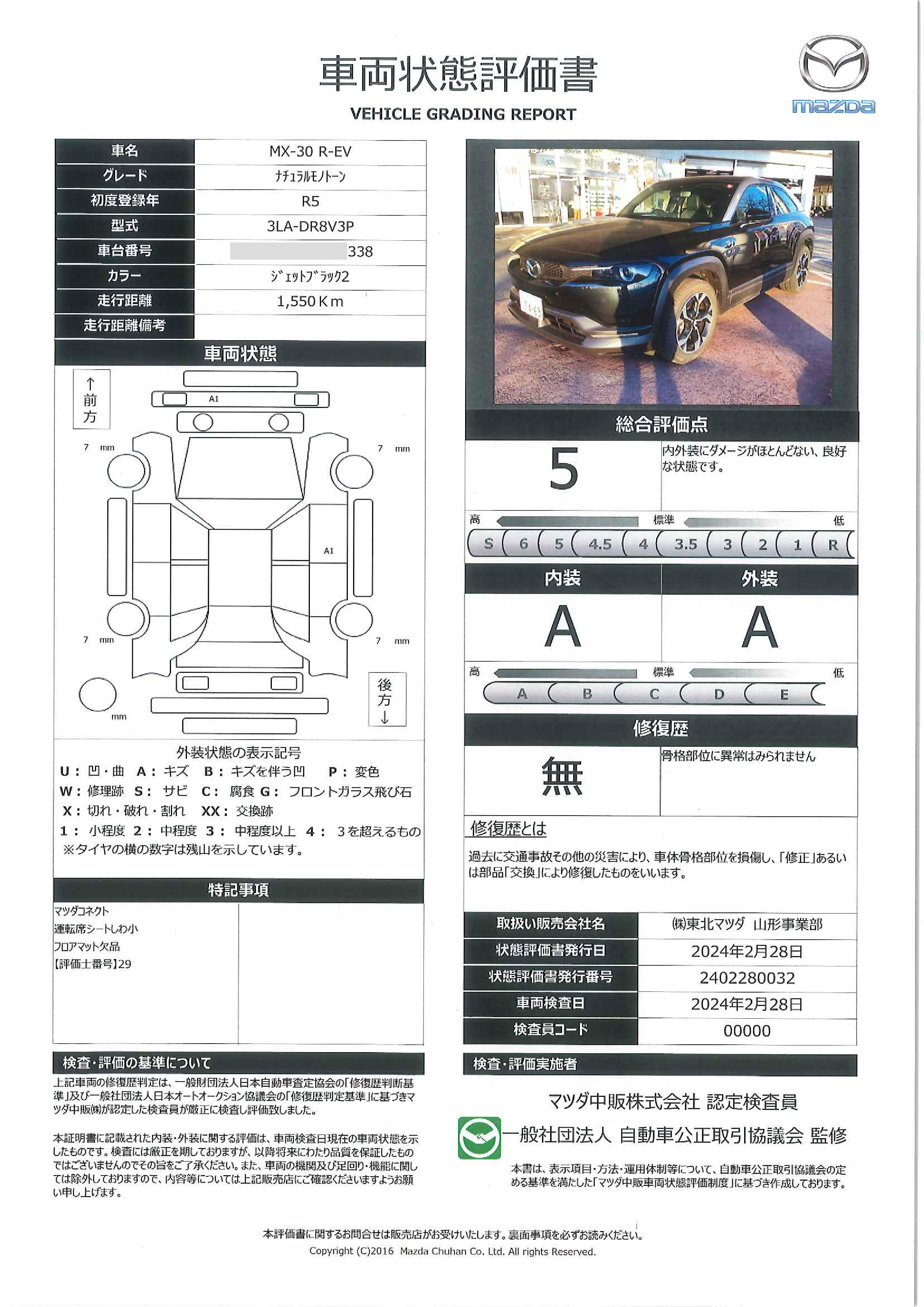 車両状態評価書