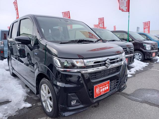 ワゴンＲカスタムＺ ハイブリッドＺＸ　４ＷＤ　ＣＶＴ　アイドリングストップ　衝突軽減回避システム　誤発進抑制機能　横滑り防止抑制機能　シートヒーター　ＵＳＢポートアルミホイール（4枚目）