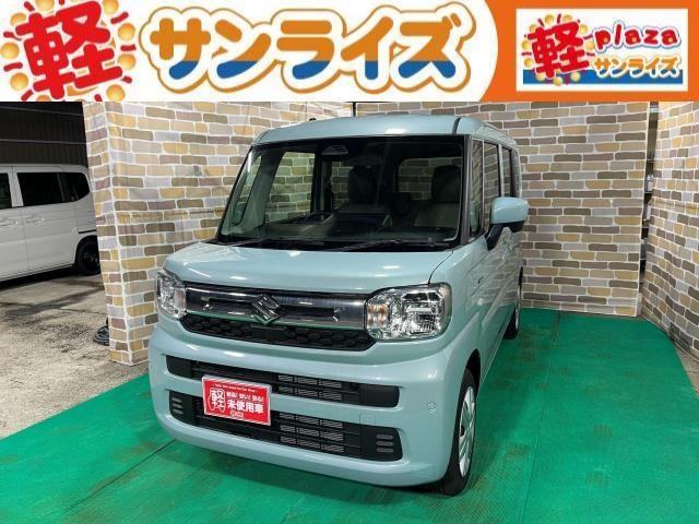 スペーシア ハイブリッドＧ　衝突被害軽減ブレーキ　障害物センサー　４ＷＤ　プッシュスタートボタン　ステアリングリモコン　横滑り防止装置　アイドリングストップ　運転席助手席シートヒーター　オートエアコン　電動格納ドアミラー　ＡＢＳ（2枚目）