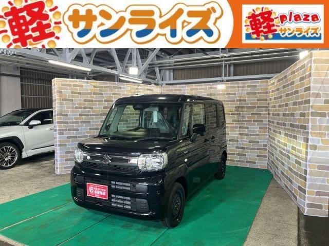 スペーシア ハイブリッドＧ　衝突被害軽減ブレーキ　障害物センサー　４ＷＤ　プッシュスタートボタン　ステアリングリモコン　横滑り防止装置　アイドリングストップ　運転席助手席シートヒーター　オートエアコン　電動格納ドアミラー　ＡＢＳ（2枚目）