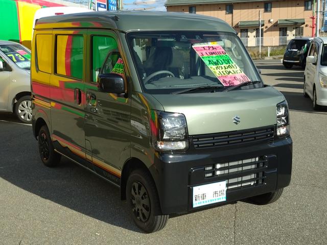 エブリイ Jリミテッド ターボ 4WD 届出済未使用車 新品Bluetooth対応ナビ デュアルカメラブレーキ LEDヘッドライト オートライト キーレスプッシュスタート 両側パワースライドドア シートヒーター(4枚目)