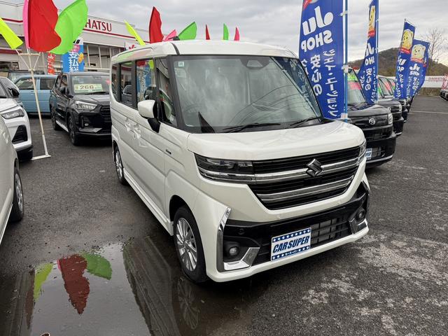 スペーシアカスタム ハイブリッドＧＳ　ステアリングスイッチ　シートヒーター　エンジンプッシュスタート　４ＷＤ　両側スライド・片側電動　クリアランスソナー　オートクルーズコントロール　レーンアシスト　衝突被害軽減システム　ＬＥＤヘッドランプ（3枚目）