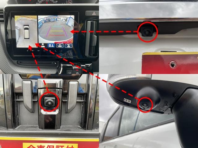 �N���}�̑O�㍶�E�S�J���ɃJ������ݒu�B�N���}��^�ォ�猩���悤�Ș��Ղ̉f���Ȃǂ����j�^�[�ɉf���o���u�S���ʃ��j�^�[�v�B�^�]�Ȃ��猩���ɂ����ꏊ����ʏ�Ŋm�F�ł��A�����ꏊ�ł̒��Ԃ����S�B