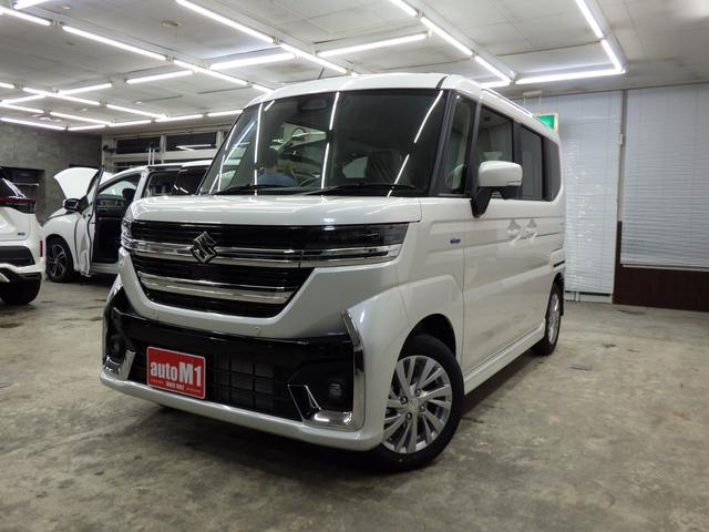 スペーシアカスタム ハイブリッドＧＳ　４ＷＤ　スズキセーフティサポート　左側パワスラ　レーダークルーズ　純正１４インチＡＷ　Ｆ左右シートヒーター　ミラーヒーター　ＬＥＤヘッドライト　ＬＥＤフォグ　スマートキー２個　ＥＳＰ　届出済未使用車（5枚目）