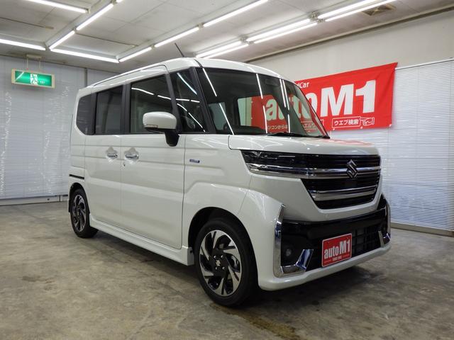 スペーシアカスタム ハイブリッドXS 4WD スズキセーフティサポート 両側パワスラ ステアリングヒーター 純正15インチAW シートバックテーブル Rオットマンシート スリムサーキュレーター HUD LEDヘッドライト 届出済未使用車(6枚目)