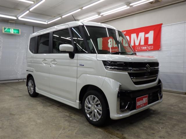 スペーシアカスタム ハイブリッドGS 4WD スズキセーフティサポート 左側パワスラ レーダークルーズ F左右シートヒーター ミラーヒーター LEDヘッドライト LEDフォグ 純正14インチAW 電動パーキング ESP 届出済未使用車(6枚目)