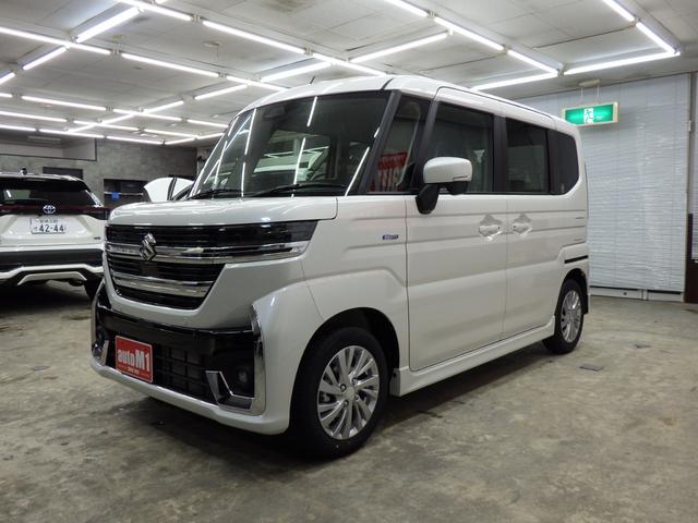 スペーシアカスタム ハイブリッドGS 4WD スズキセーフティサポート 左側パワスラ レーダークルーズ F左右シートヒーター ミラーヒーター LEDヘッドライト LEDフォグ 純正14インチAW 電動パーキング ESP 届出済未使用車(7枚目)