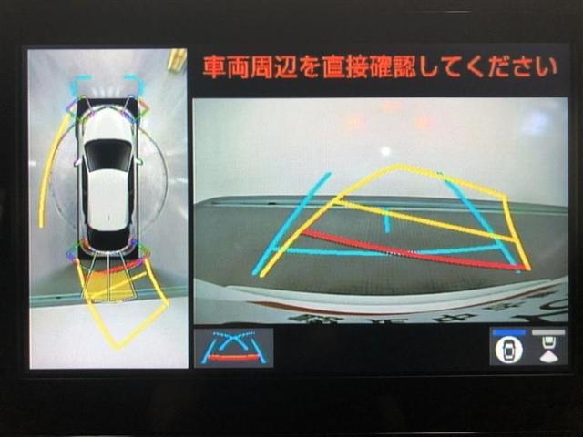 【パノラミックビューモニター】クルマの前後左右に搭載したカメラから取り込んだ画像を合成し、車両を上から見たような画像をディスプレイに表示します。