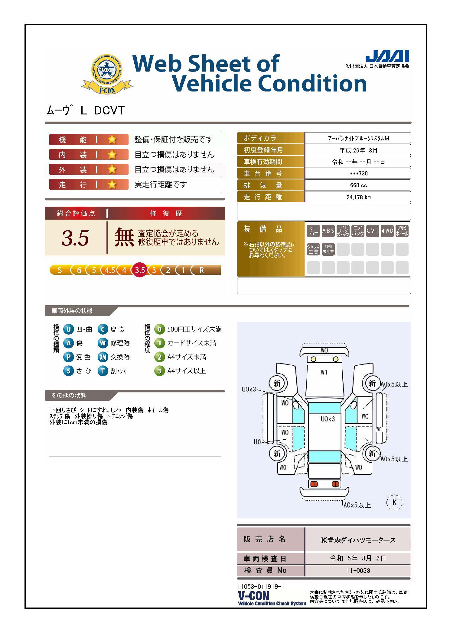 車両状態評価書