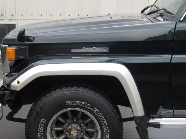 ランドクルーザー70 LXショートナローボディー 5速マニュアル 前後リーフ型 マニュアルハブ メッキバンパー 社外15インチアルミホイール ヨコハマジオランダーA/T・S 純正ダークグリーン色 ケンウッドSDナビ フルセグテレビ Bluetooth(29枚目)