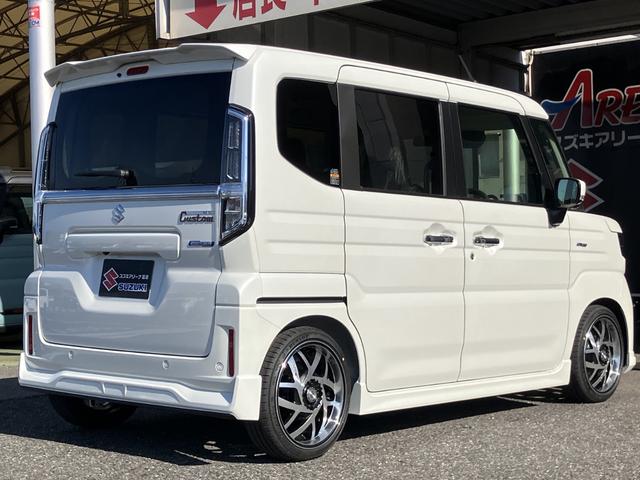 スペーシアカスタム ハイブリッドXSターボ 4WD エムズスピードエアロVerコンプリートカー 全方位モニター付9インチメモリーナビ 届出済未使用車 ZESUエアロF・R 16インチJカラットホイール 両側電動スライドドア スズキコネクト対応(19枚目)