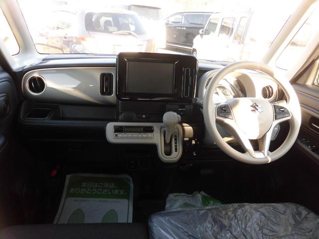 ワゴンＲスマイル ハイブリッドＳ　４ＷＤ　届出済み未使用車　セーフティサポート付き　ツートンカラー　左側パワースライドドア　プッシュスタート　オートライト　オートエアコン　パワステ（3枚目）